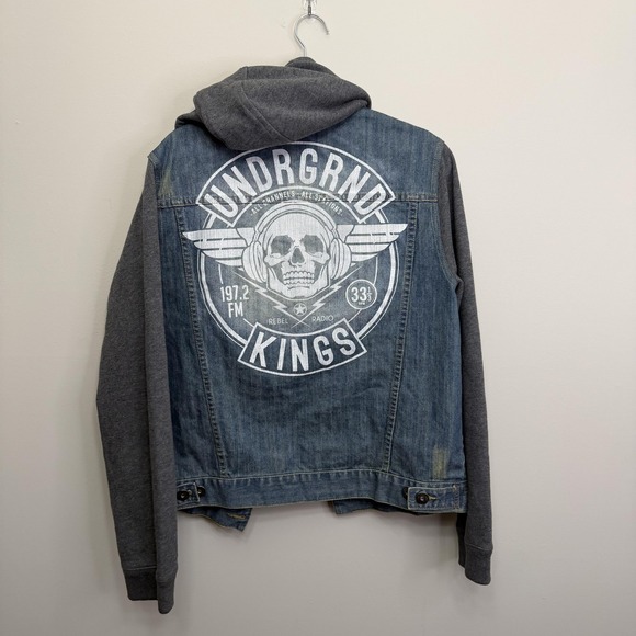 VTG Ecko Unltd Jacket Mens Large Blue Denim Cyberpunk Graphic Skull Y2K Retro